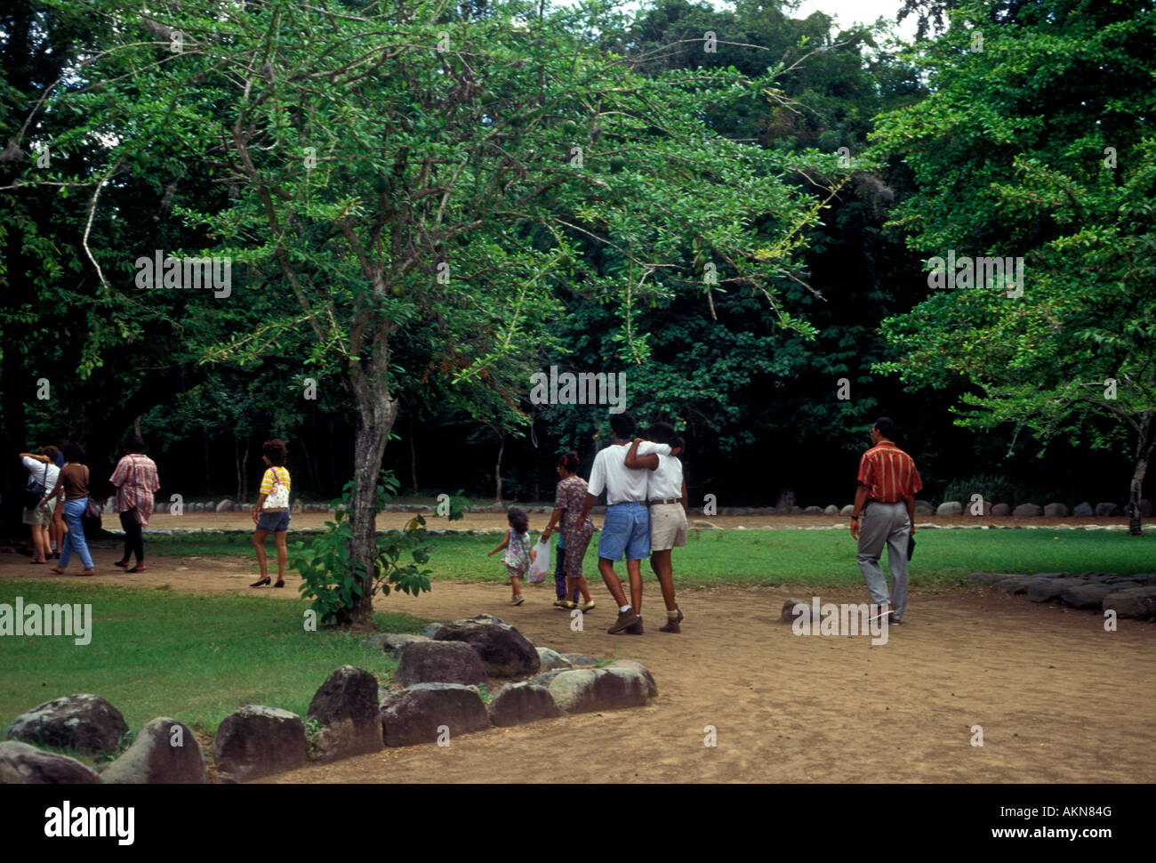 Puerto Rican, people, tourists, tour group, visiting, Tibes Indigenous Ceremonial Center, near, city of Ponce, Puerto Rico Stock Photo