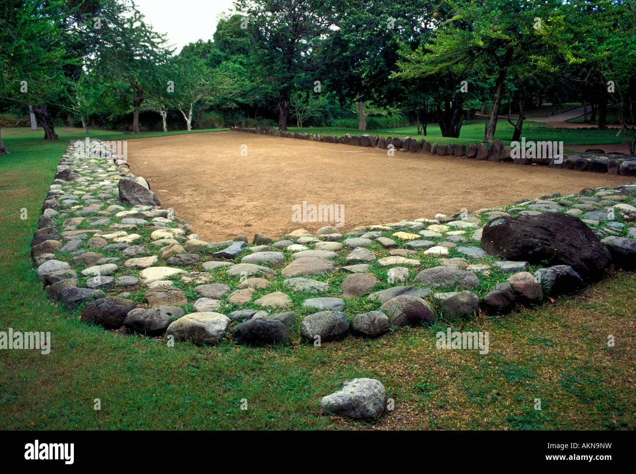 batey, ball court, Tibes Indigenous Ceremonial Center, near, city of Ponce, Puerto Rico Stock Photo