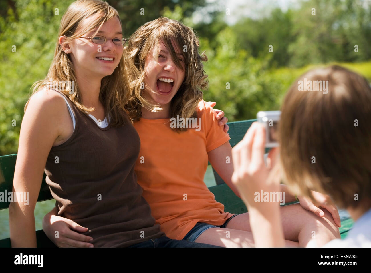 Teenage girls laughing Stock Photo