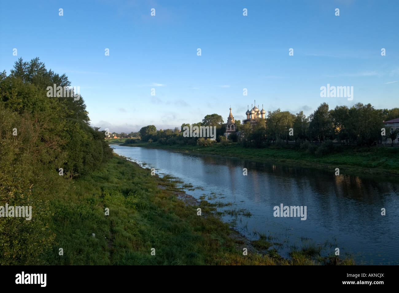 View on Vologda river embankment in ancient Russian town Vologda Stock Photo