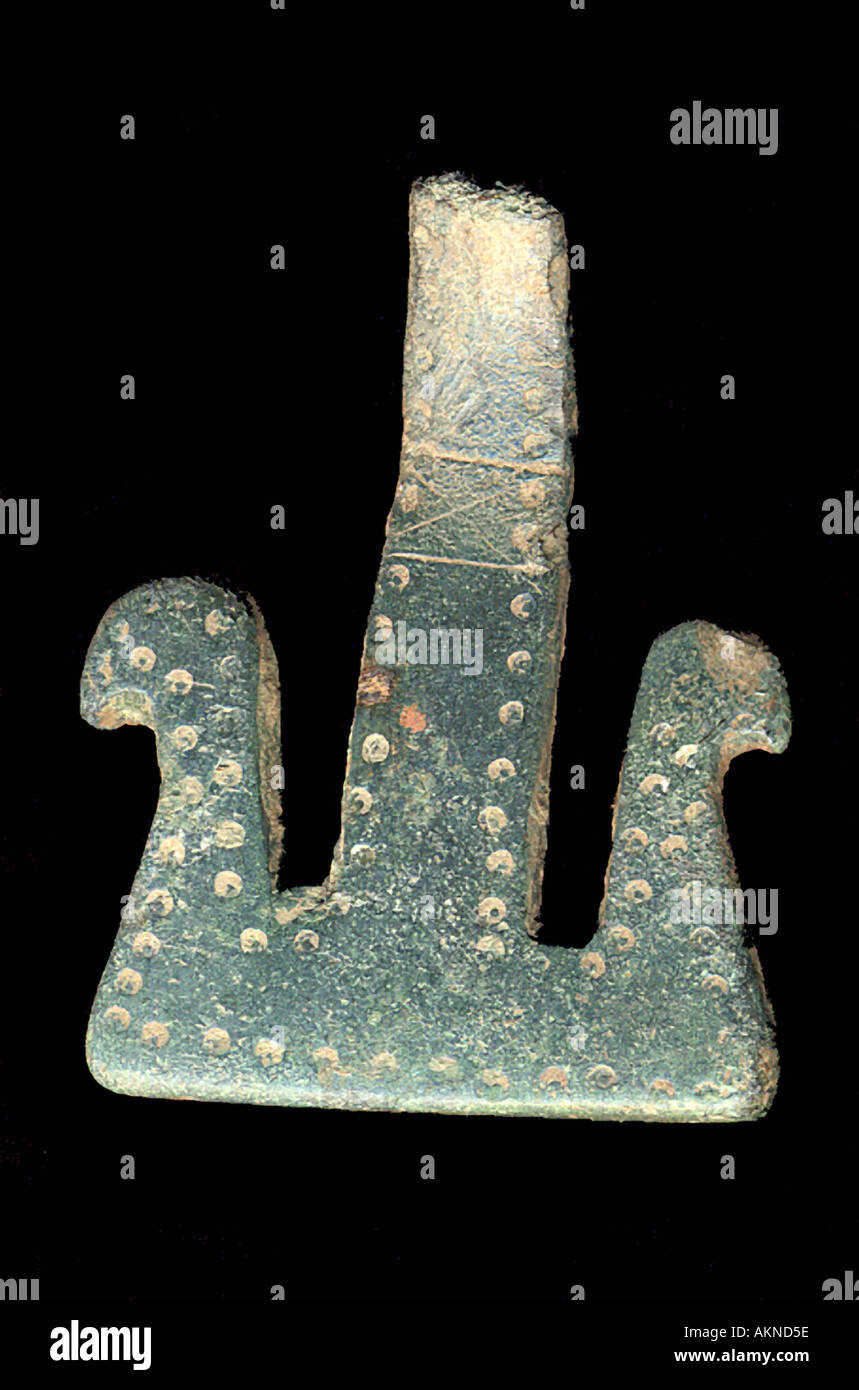 Anglo Saxon decorated copper bronze (broken) Girdle Hanger Stock Photo
