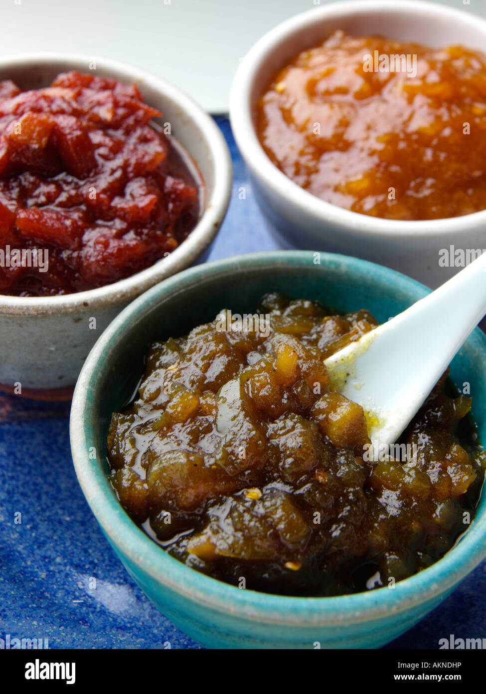 Indian vegetarian chutneys mango pickles editorial food Stock Photo Alamy