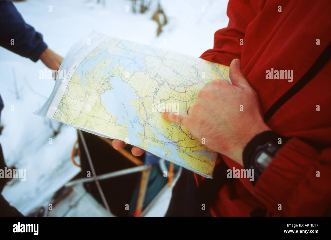 Trail guide studies map boundary waters canoe area Minnesota Stock