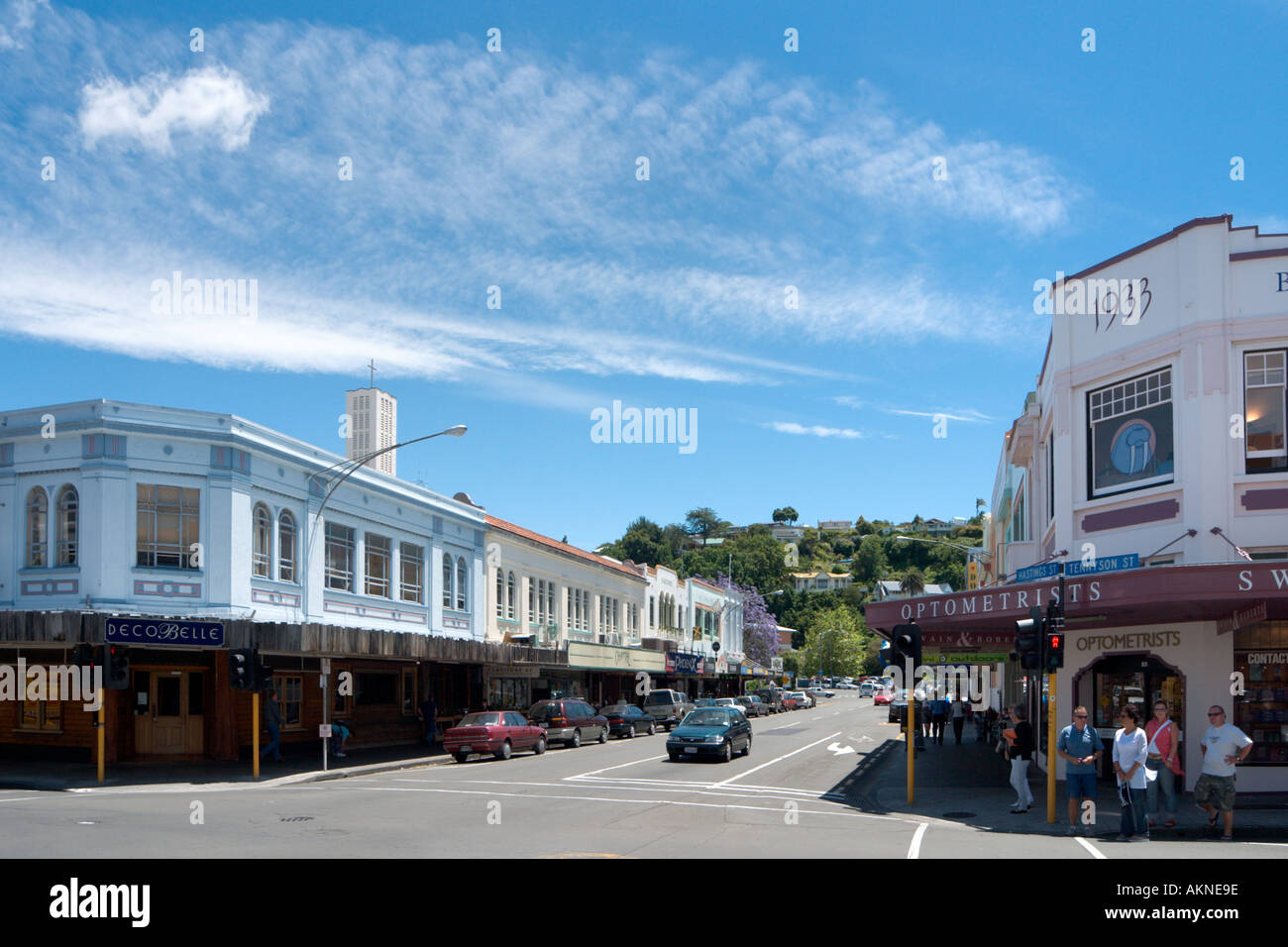 Art Deco shops in the town centre, Napier, North Island, New Zealand Stock Photo