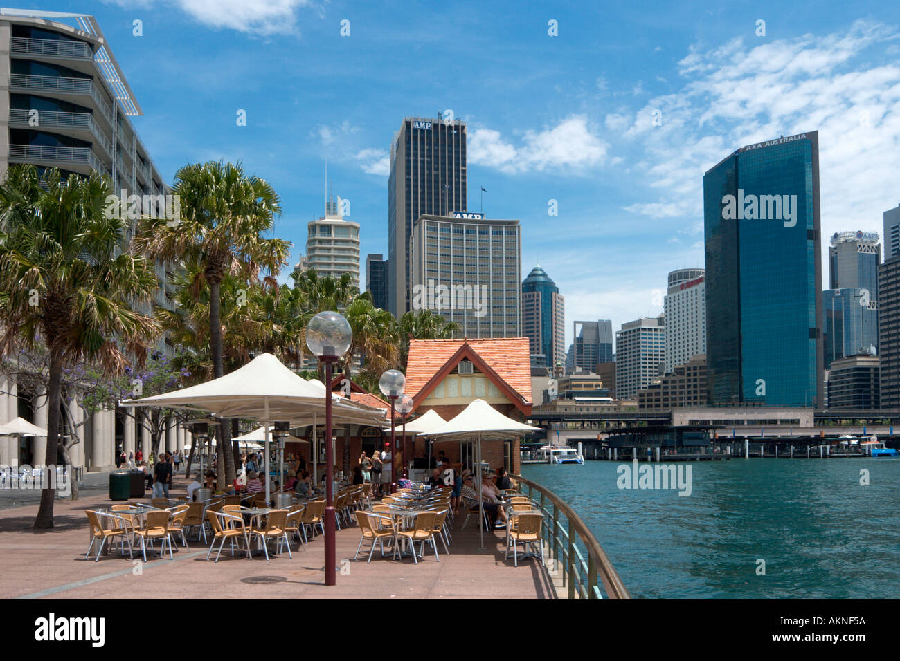 City skyline and pavement cafe in Circular Quay, Sydney, New South