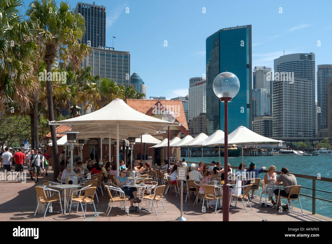 City skyline and pavement cafe in Circular Quay, Sydney, New South