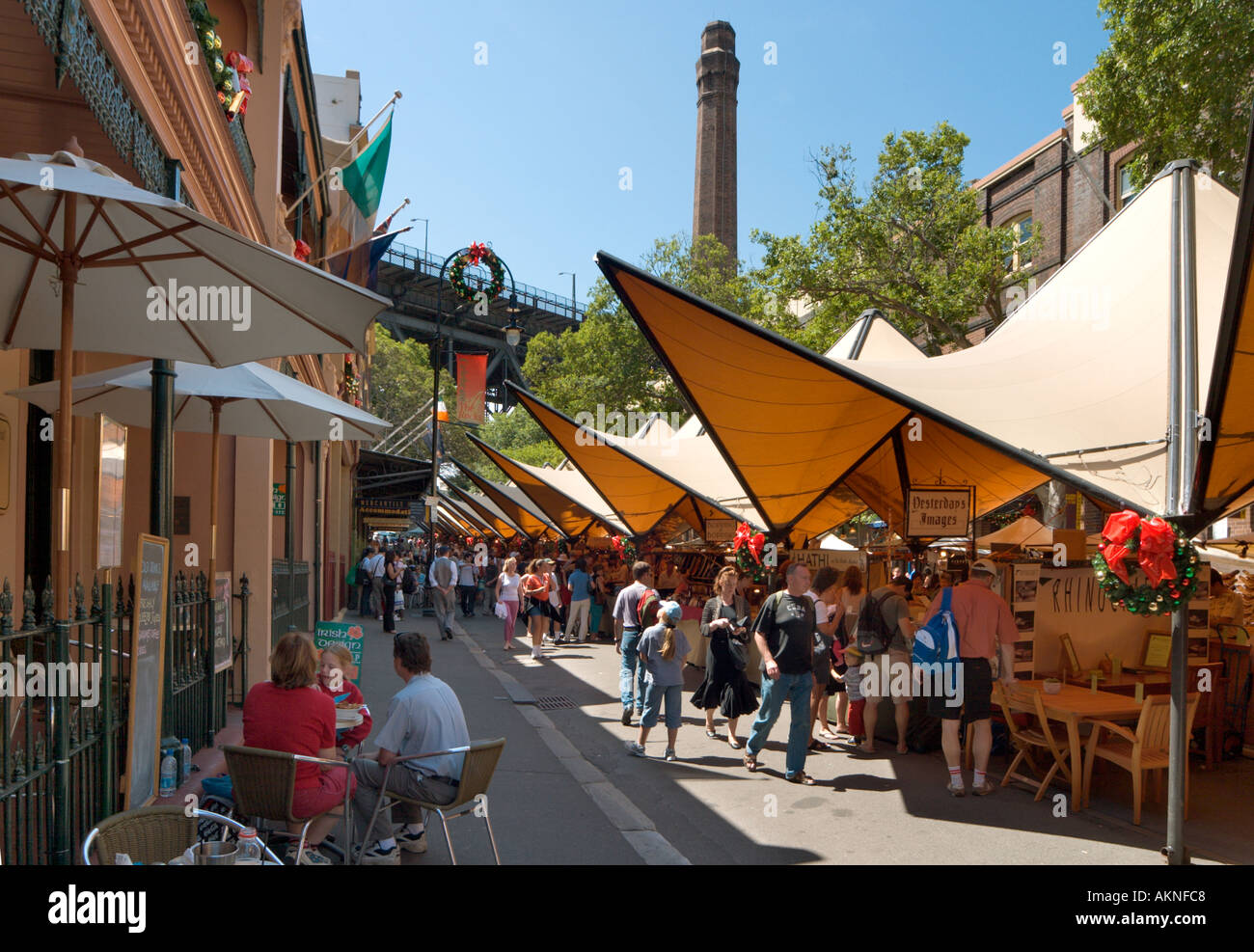 Sunday Market on George Street in The Rocks historic district, Sydney, New South Wales, Australia Stock Photo