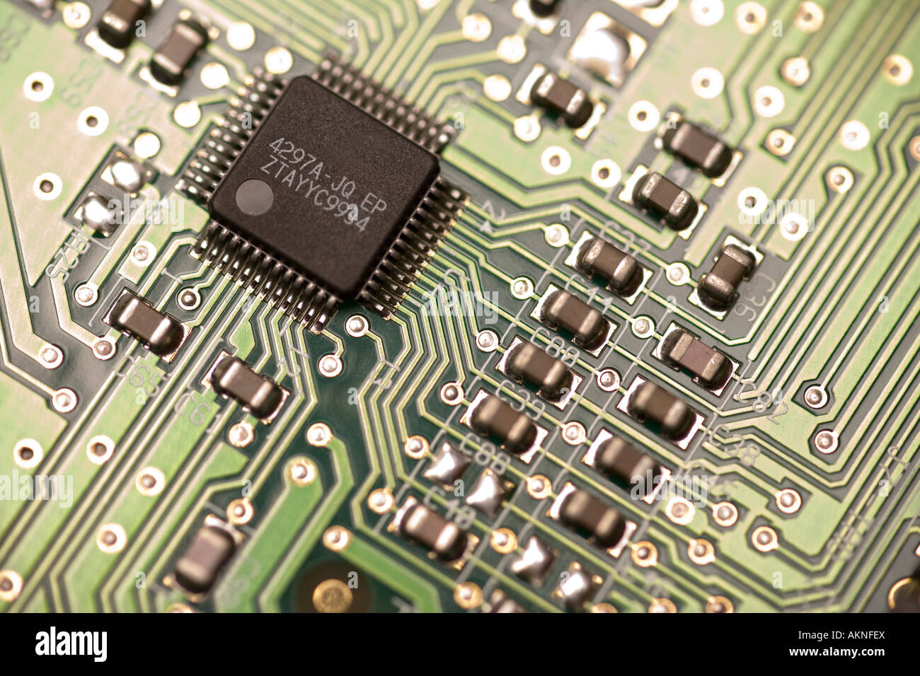 Digital close up photograph of the insides of a computer circuit board  including a computer chip and circuits Stock Photo - Alamy