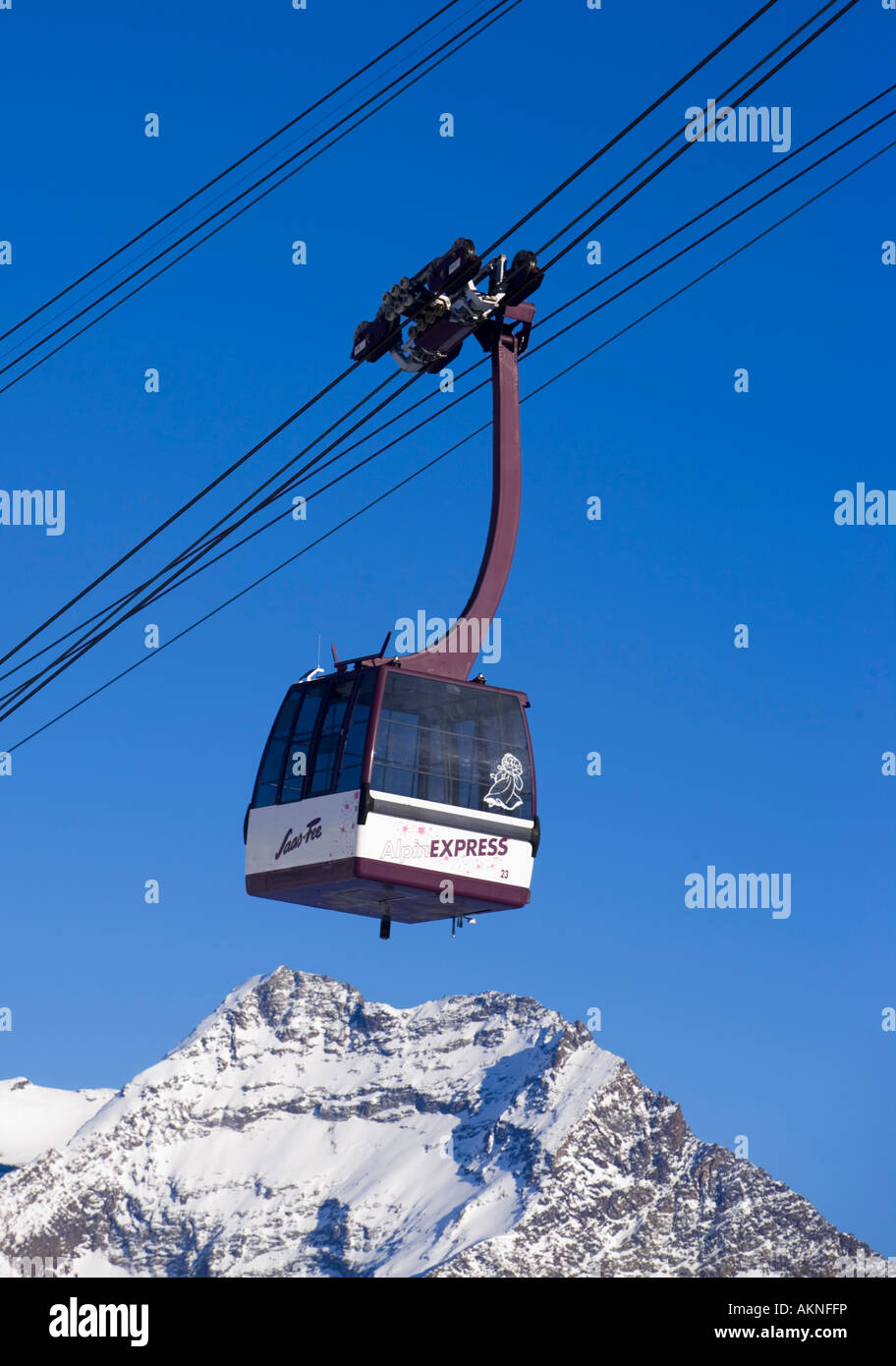 Gondola of the Alpin Express tri cable endless ropeway system Saas Fee Valais Switzerland Stock Photo