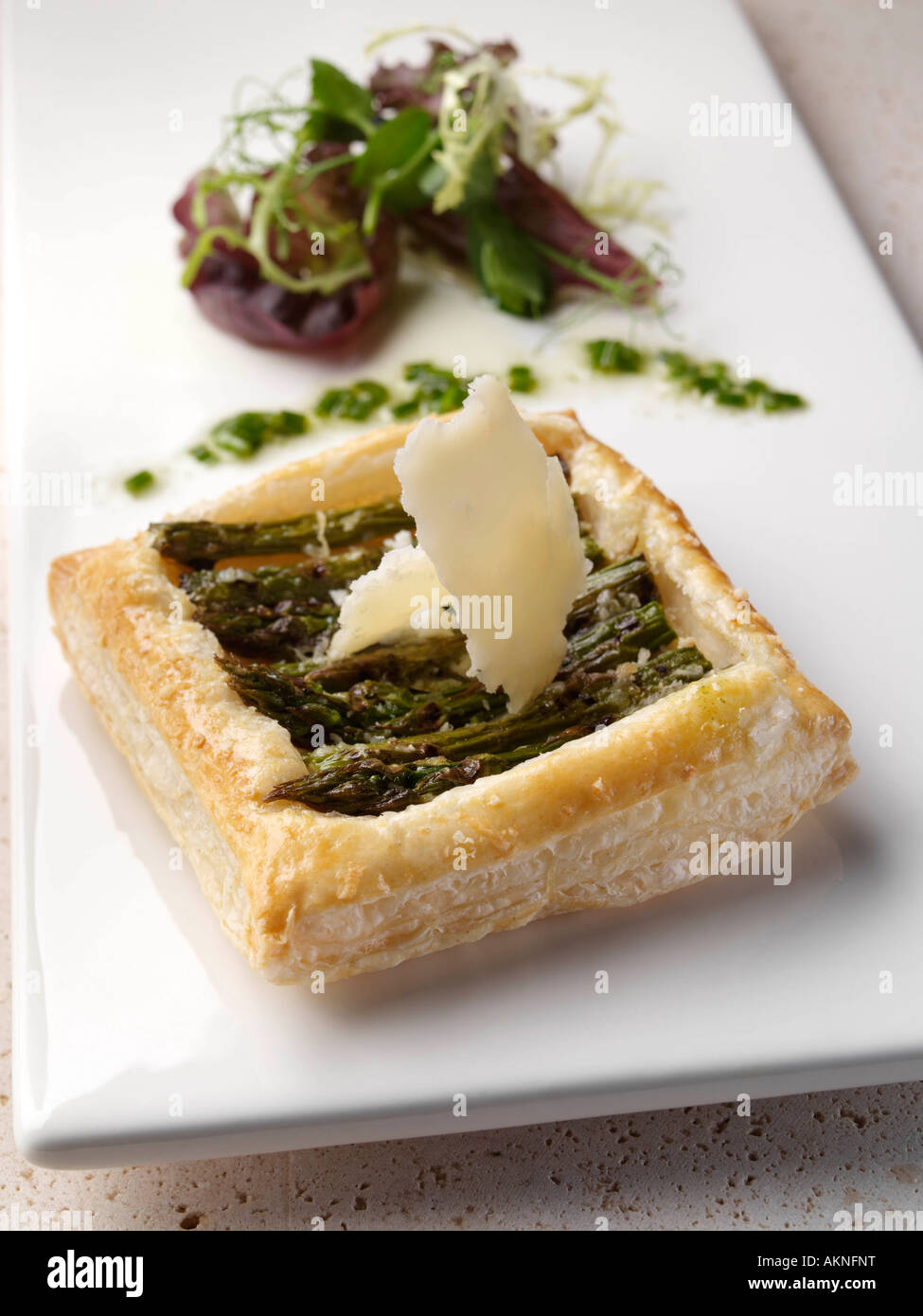 Asparagus tart canape with salad gourmet editorial food Stock Photo Alamy