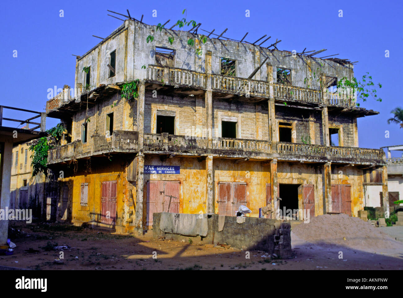 A derelict French colonial building in Grand Bassam Cote d'Ivoire Stock