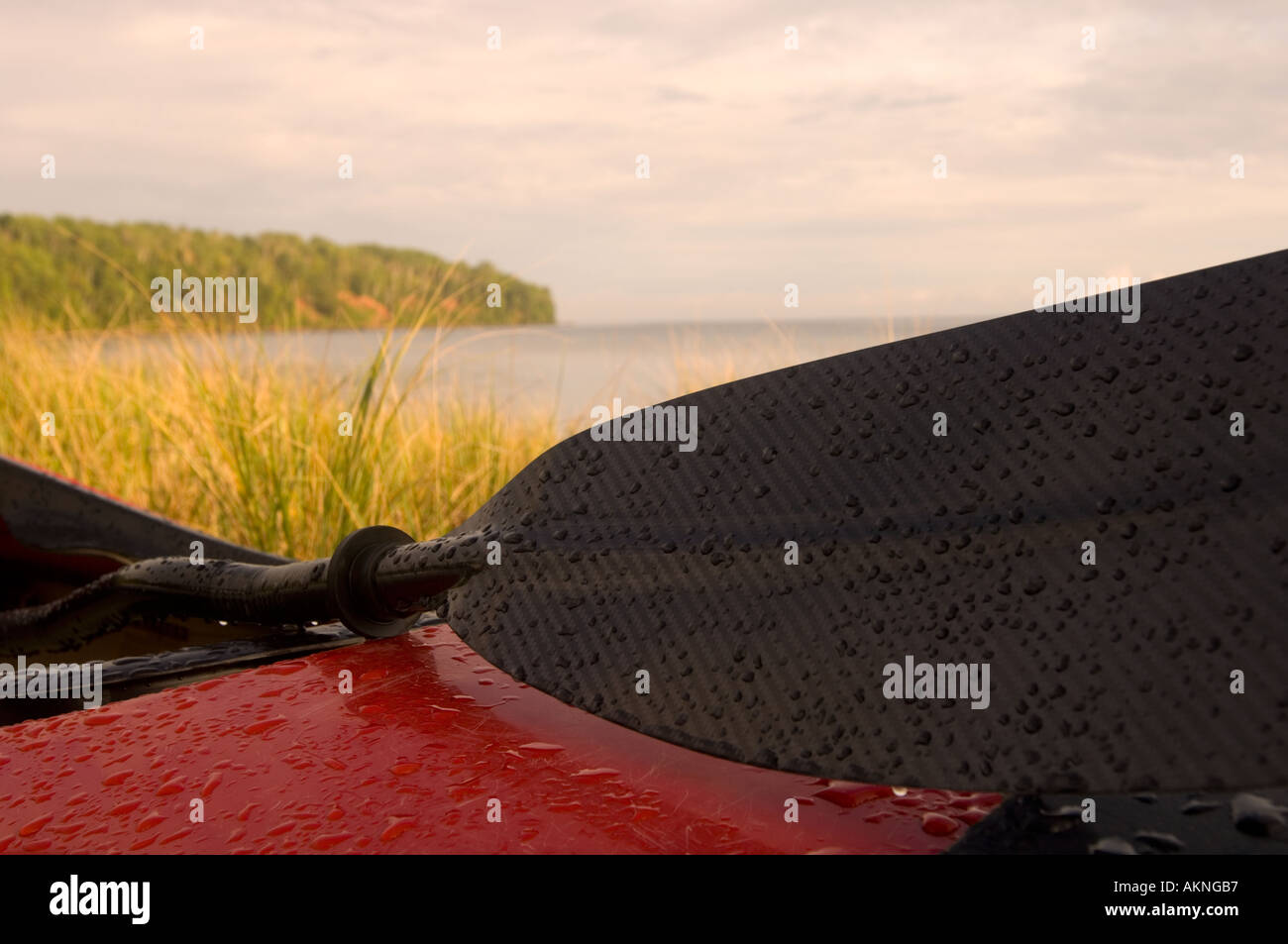 Rain drops on kayak Stockton Island Stock Photo Alamy