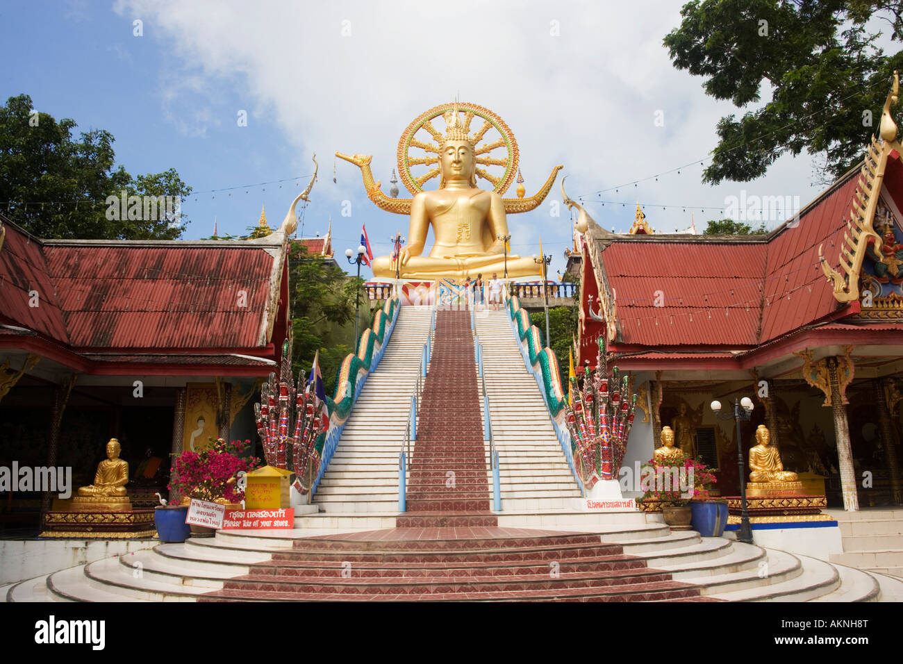 Gilded Big Buddha 12 m Wat Phra Yai Ko Fan Ko Samui Thailand Stock Photo
