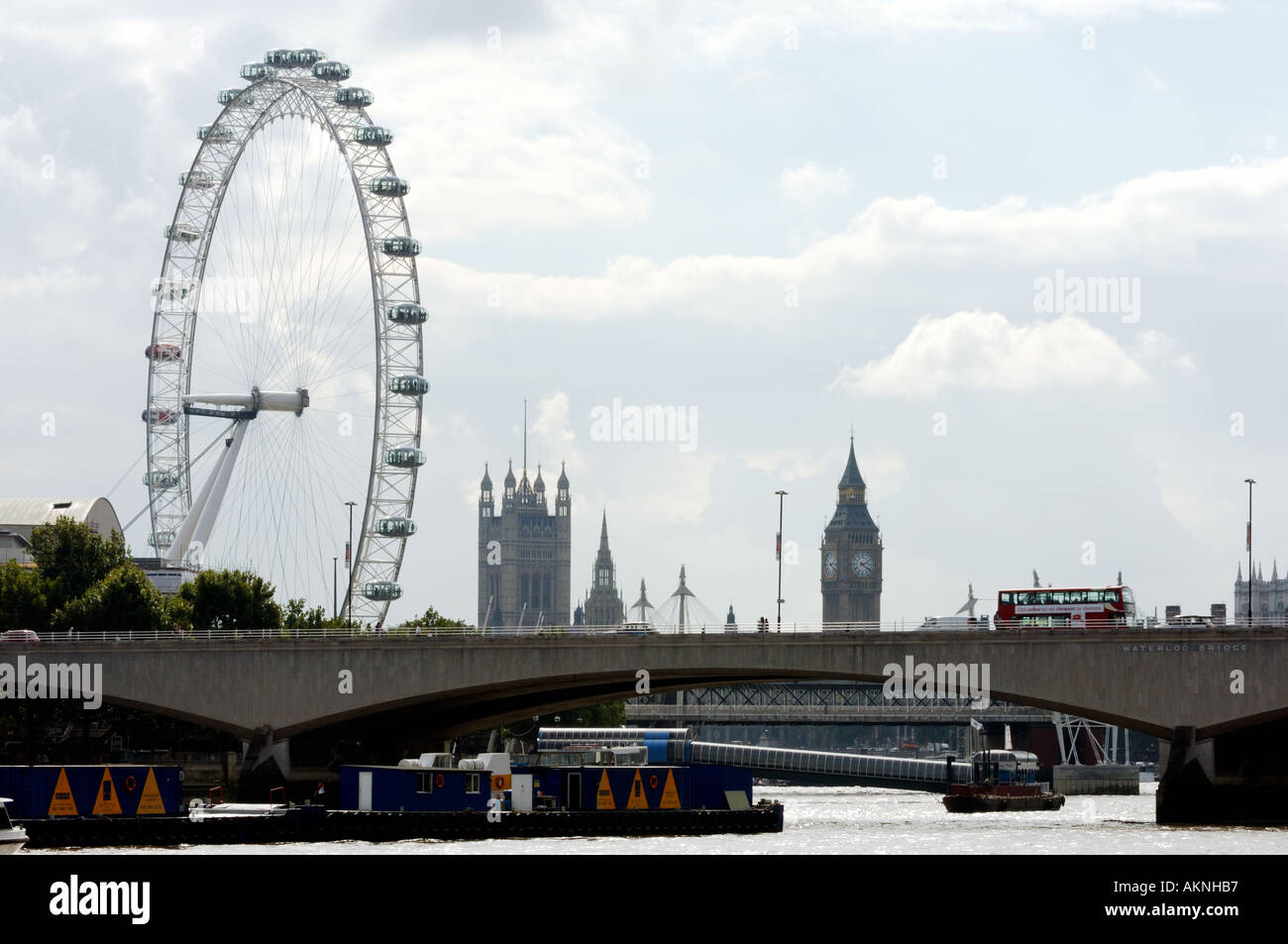 Waterloo Bridge London Eye and Houses of Parliament London England UK Stock Photo