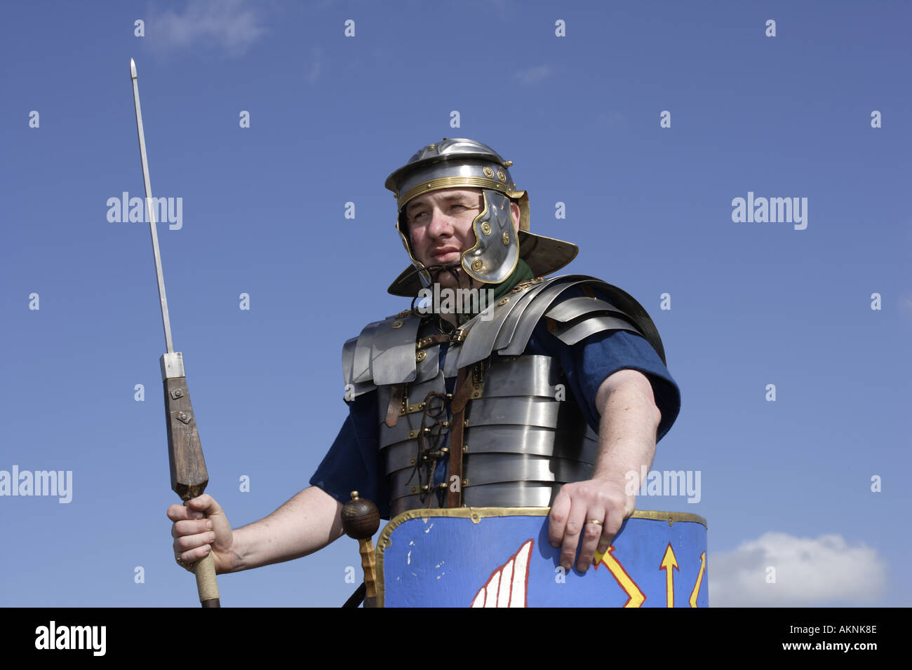 Roman soldier with scutum shield javelin Stock Photo Alamy