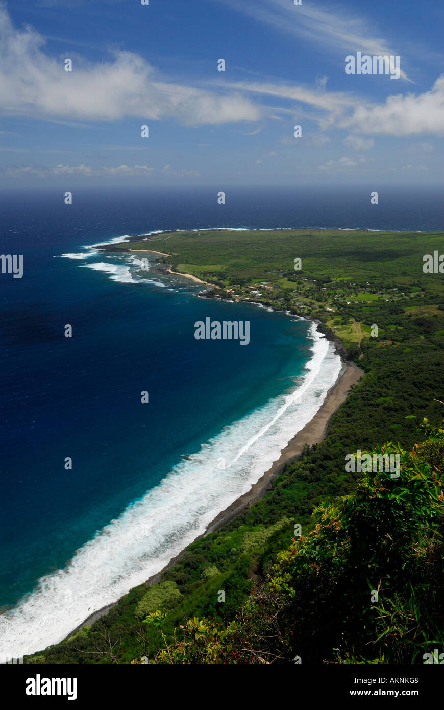 Black beach and Kalaupapa peninsula leper colony Molokai Island Hawaii Stock Photo