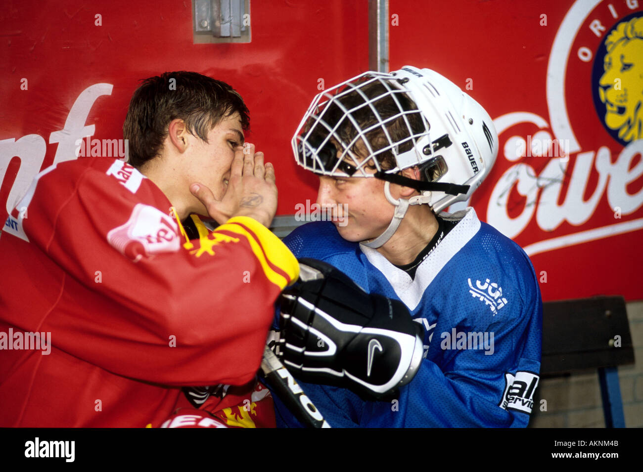 Germany Free time Young persons playing ice hockey  Stock Photo
