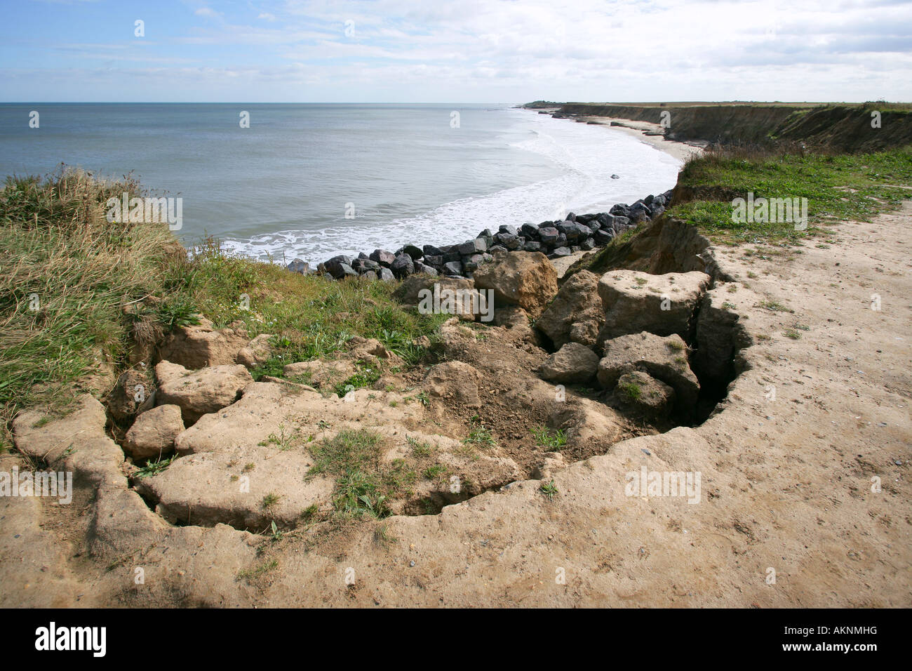 Sea Cliff Erosion defences at Happisburgh North Norfolk UK Stock Photo ...