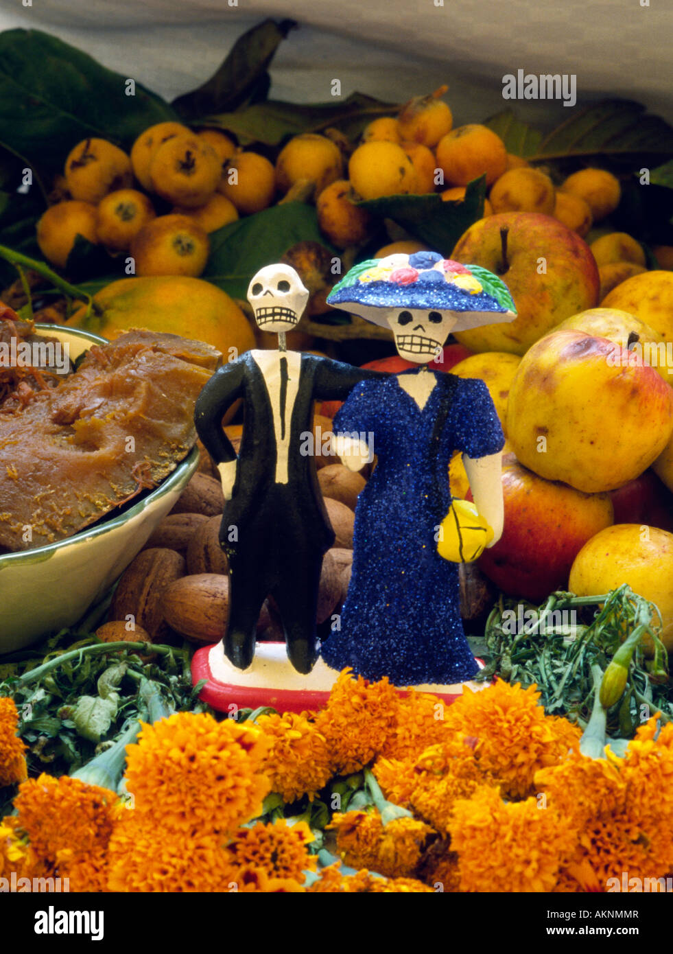 MEXICO Oaxaca Papier mache skeleton figures altar competition Fiesta de Muertos San Miguel Cemetery Stock Photo