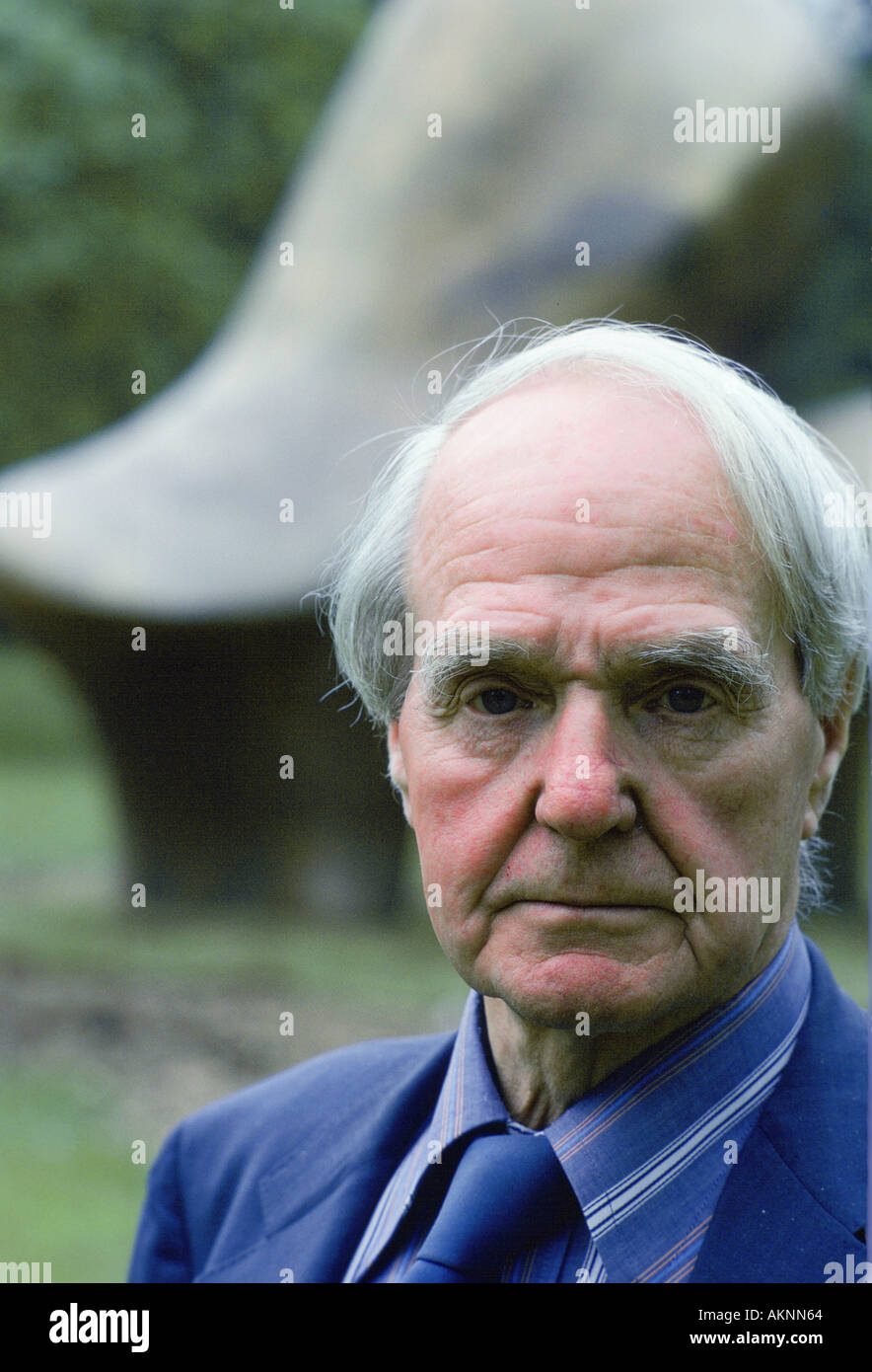 Sculptor Henry Moore standing by his Sheep Piece sculpture England United Kingdom Stock Photo