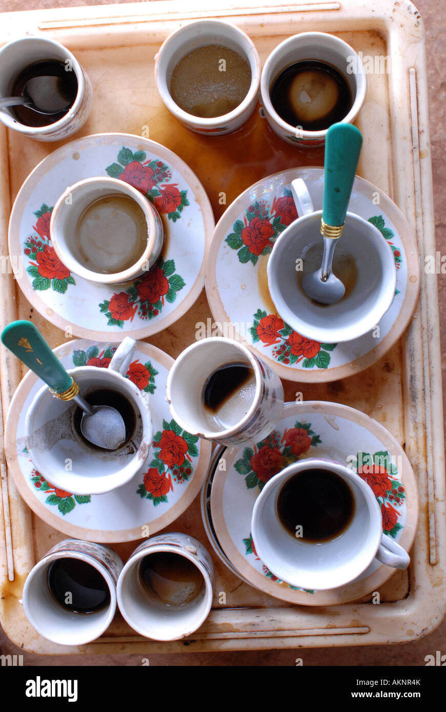 Empty coffee cups after an Ethiopian coffee ceremony, Choche, Ethiopia Stock Photo Alamy