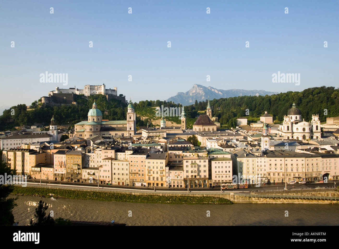 Salzburg with Salzach Hohensalzburg Fortress largest fully preserved fortress in central Europe Salzburg Austria Stock Photo