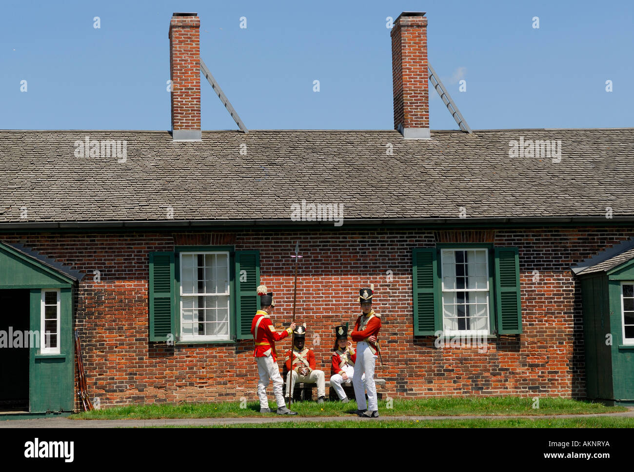 Symmetrical redcoat soldiers and officers quarters at Old Fort York