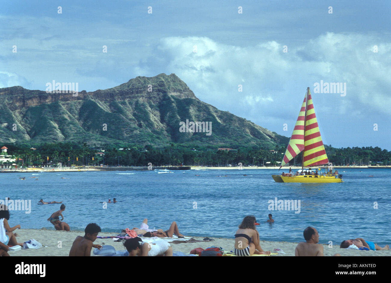 Sail Boat Waikiki Beach Honolulu Hawaii USA Stock Photo Alamy