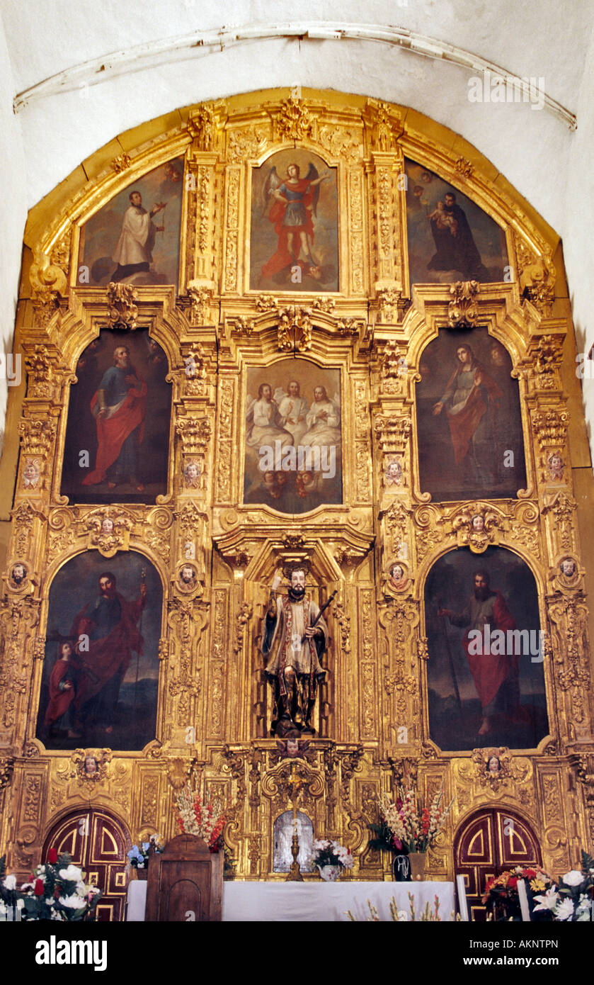Main altar at San Javier Mission, Baja California Sur, Mexico Stock Photo