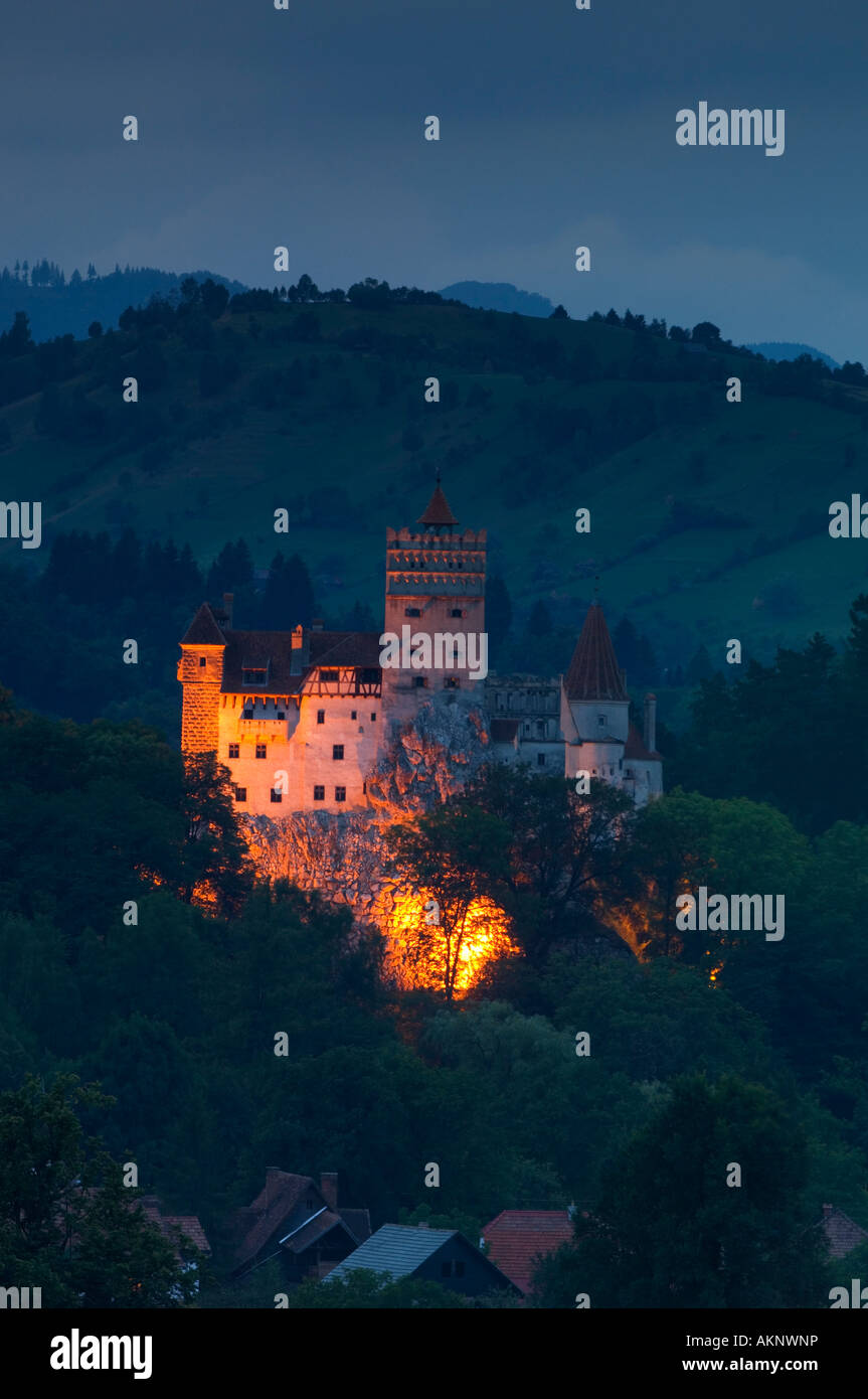 Bran Castle at night, Transylvania, Romania Stock Photo