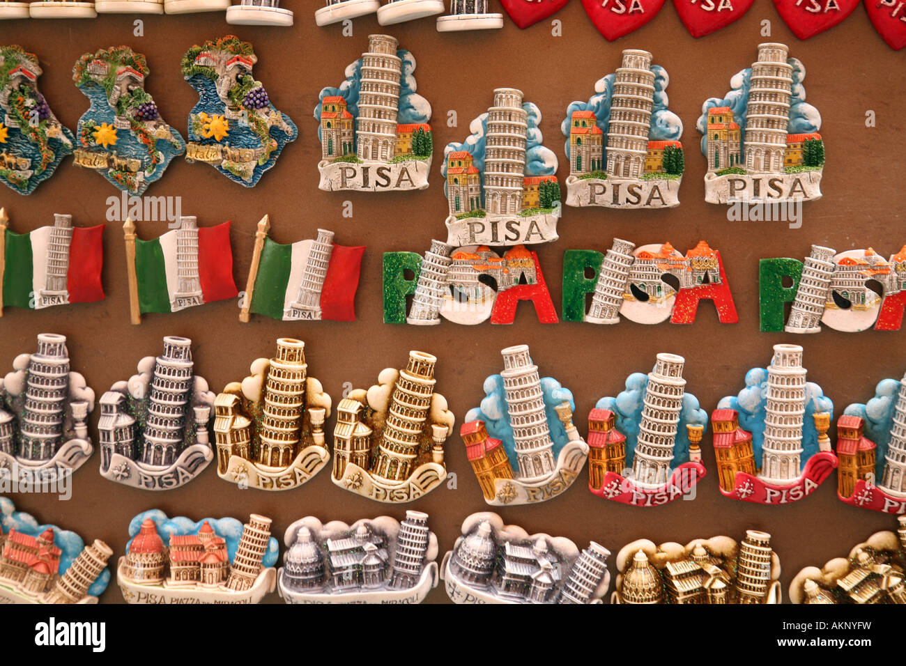 Fridge magnet souvenirs for sale, Pisa, Italy Europe Stock Photo - Alamy