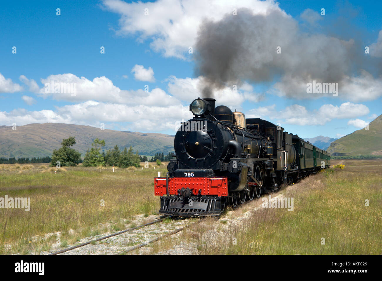 The Kingston Flyer steam train just outside Kingston, near Queenstown, South Island, New Zealand Stock Photo