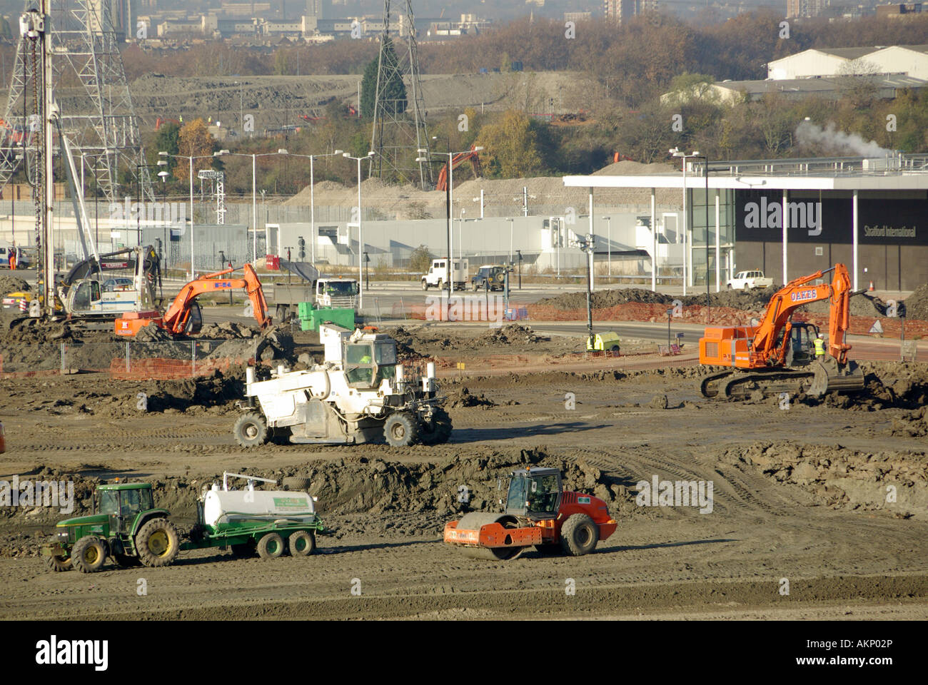 Machinery start work on cleaned building construction brownfield site