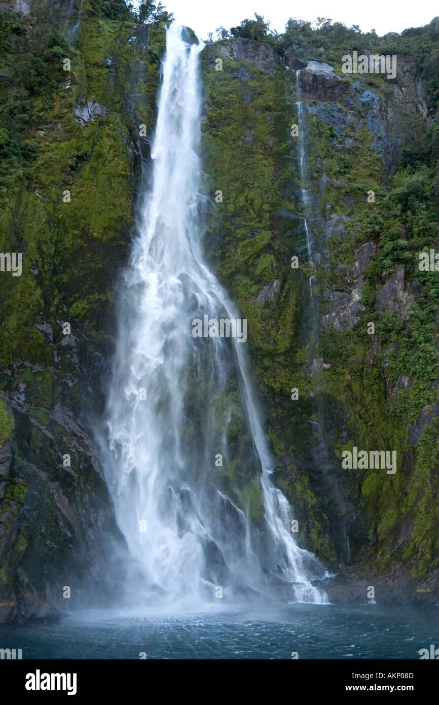 Waterfall on Milford Sound, Fiordland National Park, South Island, New Zealand Stock Photo