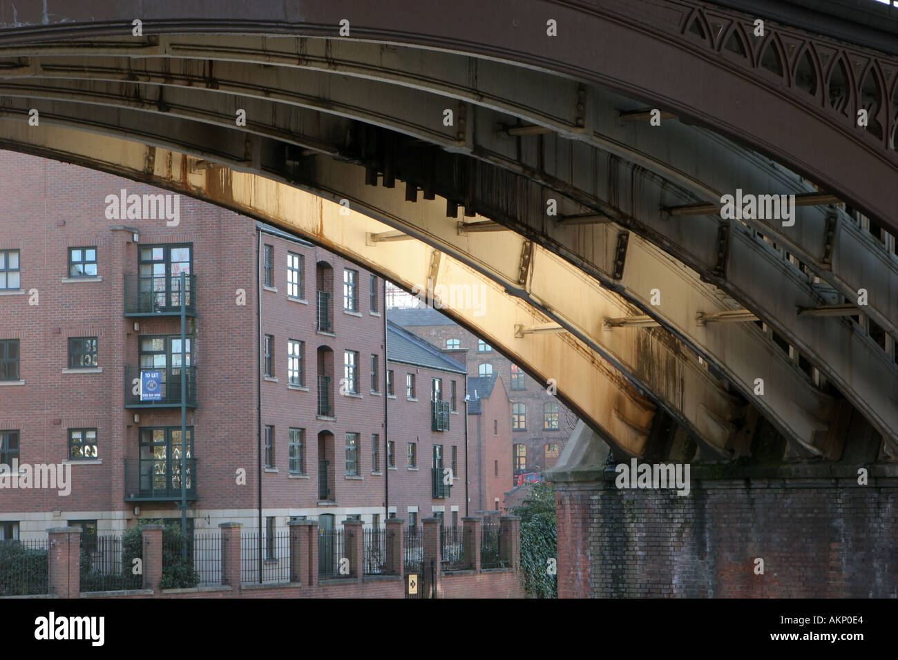 Underside of viaduct Castlefield Manchester UK Stock Photo