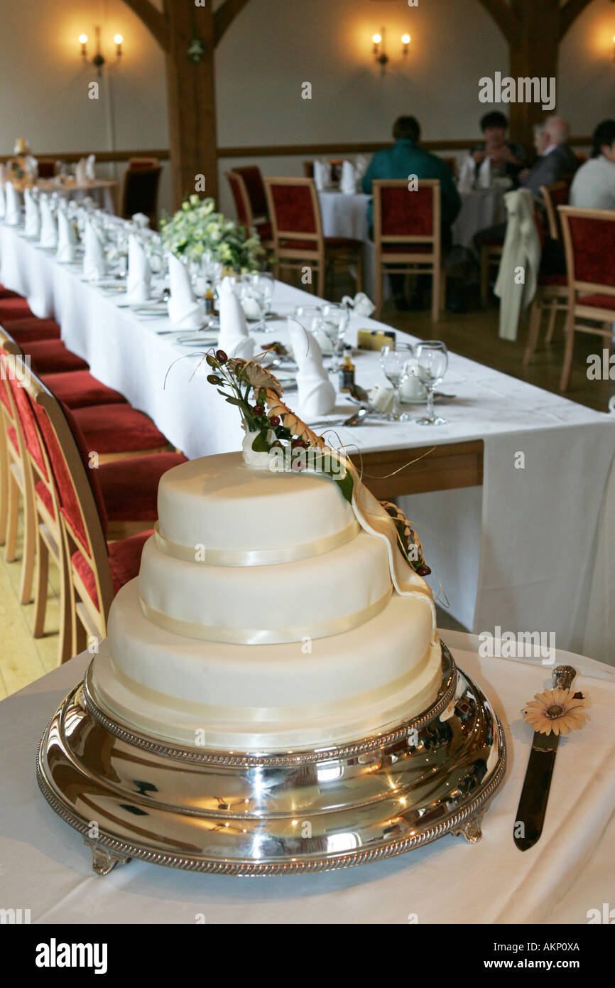 Close Up Of A Traditional Wedding Cake In The Corner Of A Typical