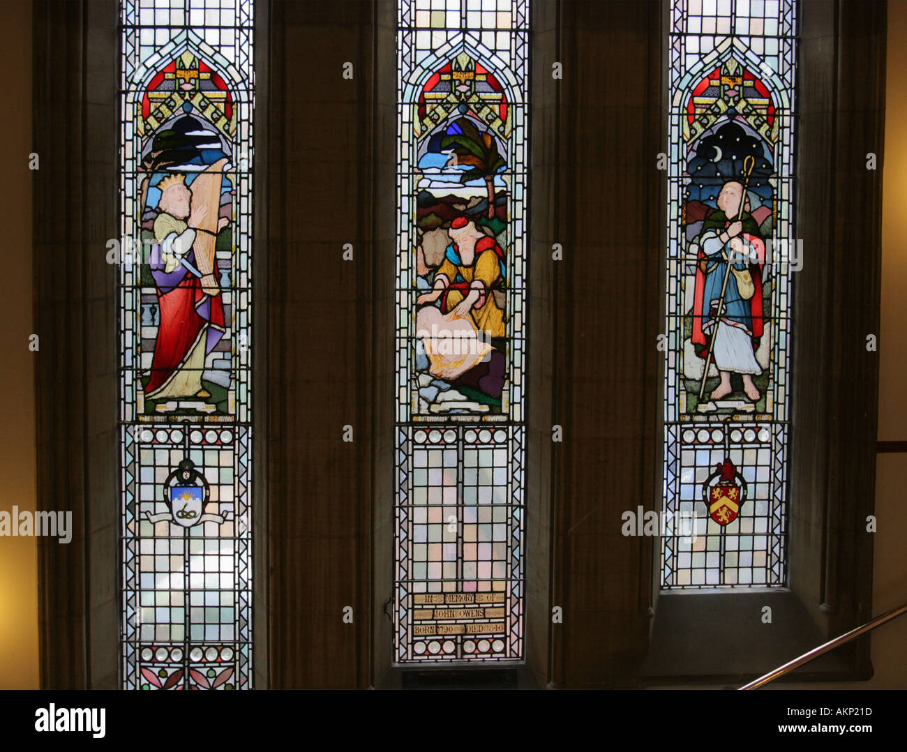 Stained glass window John Owens Building University of Manchester UK