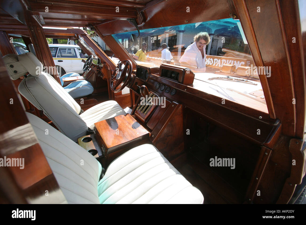 interior of Wood ornamented  Rangerover Stock Photo