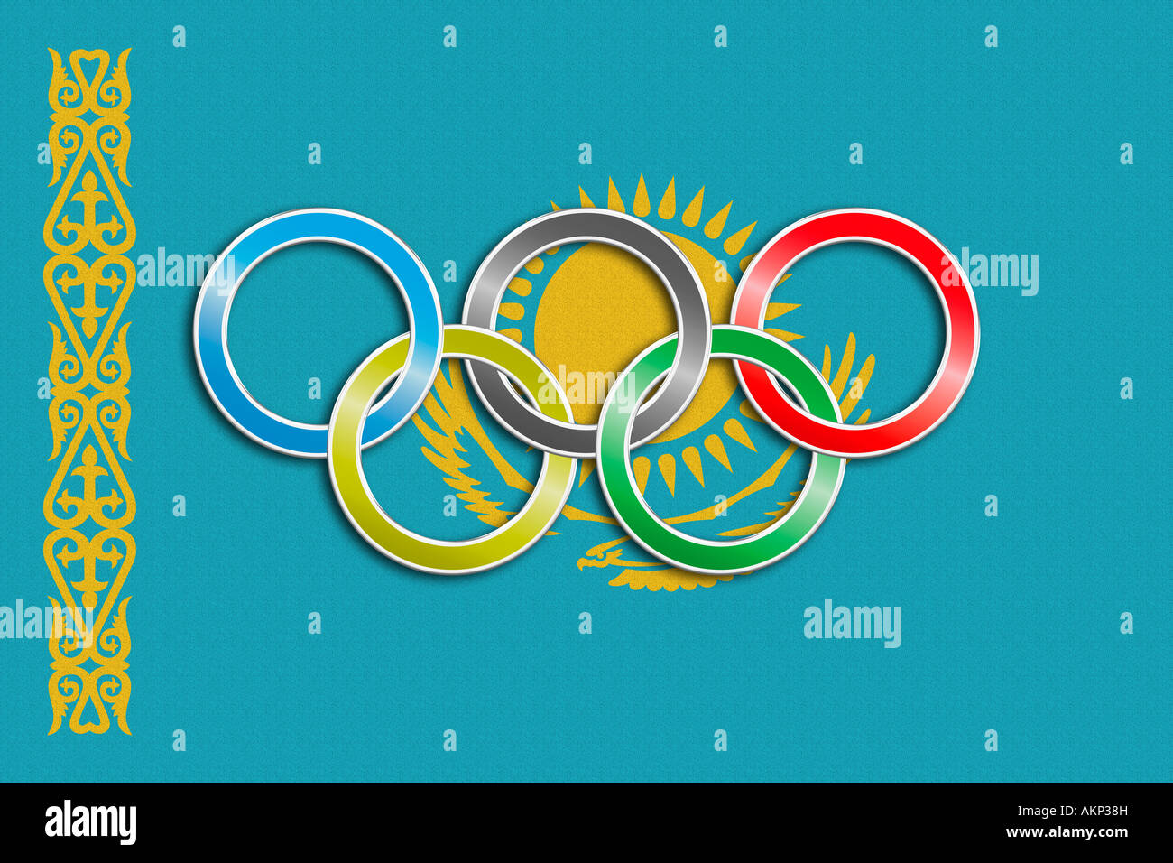 Flag of Kazakhstan with olympic symbol Stock Photo Alamy