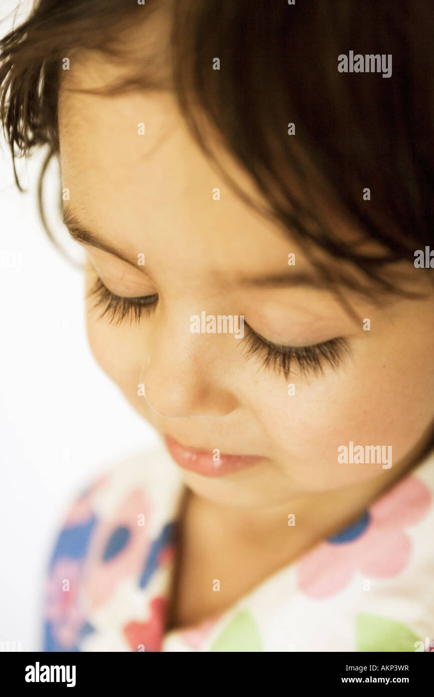 Close up face of four year old girl Stock Photo Alamy