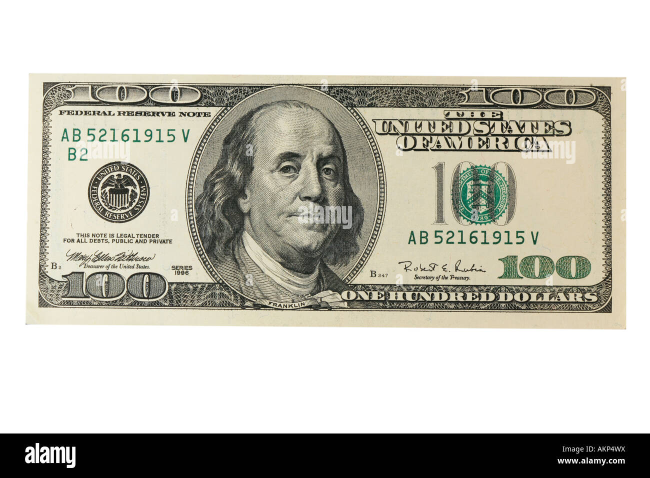 One Hundred dollar bill isolated on white background Stock Photo - Alamy