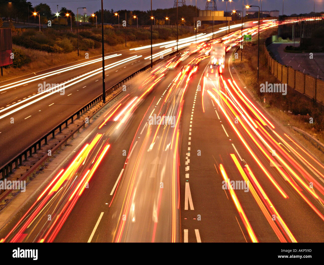 Motorway highway light trails in England UK Great Britain United Kingdom Stock Photo