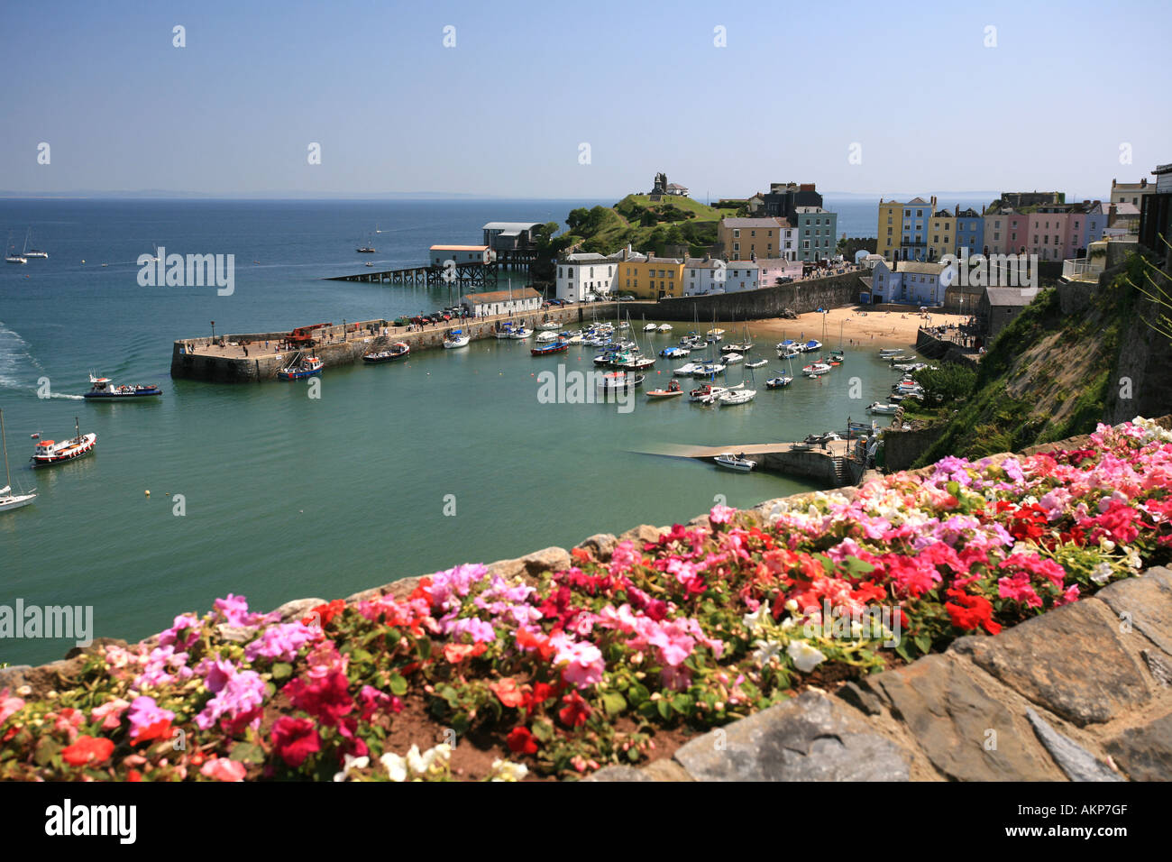 Lifeboat station harbour and north beach at famous Welsh holiday