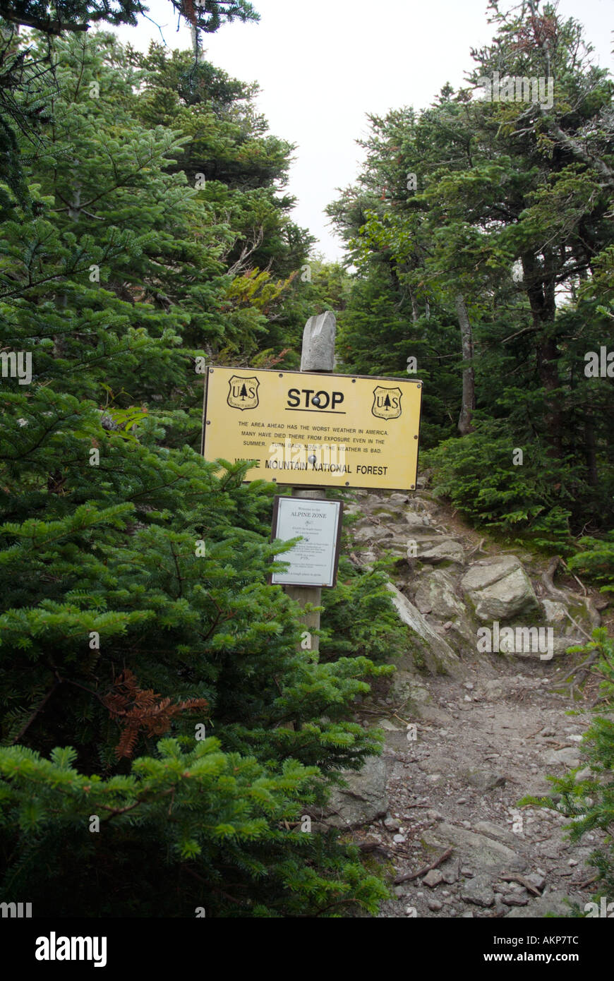 Warning sign at the start of the Alpine Zone along the Airline Trail in