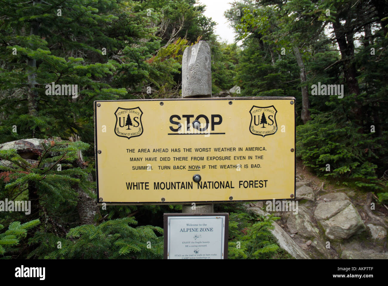 Warning sign at the start of the Alpine Zone along the Airline Trail in