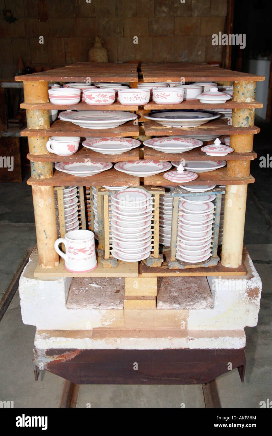 Pottery items prepared for going into the oven for the firing process