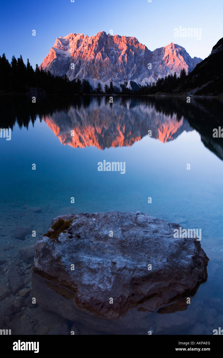 Zugspitze is reflected in the seebensee hi-res stock photography and ...