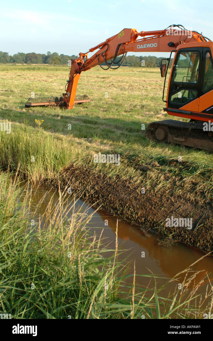 Ditch clearing on farmland in the Norfolk Broads, England, UK. Stock Photo