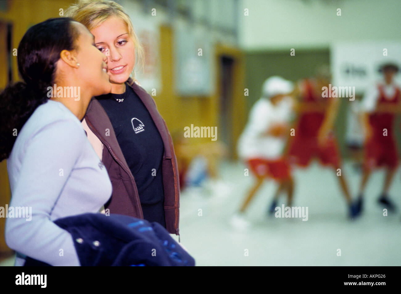 Germany Free time Two young women in a gymnasium  Stock Photo