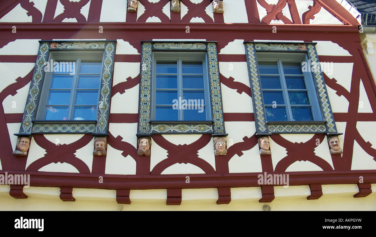 Teilansicht der Schwanenapotheke, Fachwerkhaus, Kirchberg, Hunsrueck, Rheinland-Pfalz Stock Photo